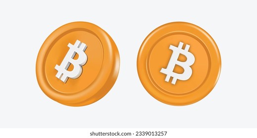 3d Bitcoin Cryptocurrency Coin (BTC) on white background . Vector illustration .