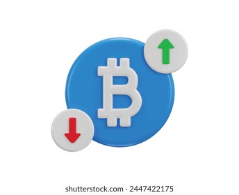 3d bitcoin currency value up and down and currency exchange icon 3d render