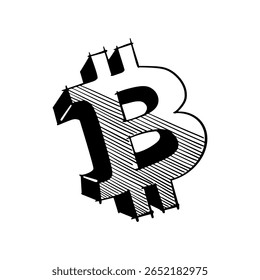 3d bitcoin mão desenhado com desenho estilo arte linha 