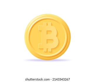 3D-Bitcoin-Symbol. Verleihen Sie goldene Kryptowährung, Kryptomünze oder virtuelles Geld. Konzeption der internationalen Börse und des Network Bitcoin Marketing. 3D-realistische Vektorgrafik