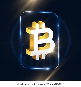 3D Bitcoin Logo Symbol Illustration with Light Effect Isolated on Dark Background