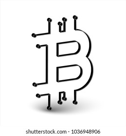 3D Bitcoin symbol outline in vector graphics
