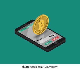 3D Bitcoin with Trading Application on Smartphone with Simple Isometric Style