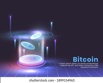 Bitcoines 3D Entre Rayos Digitales Emergentes En Un Fondo Tecnológico Futurista Para El Concepto De Criptomoneda.