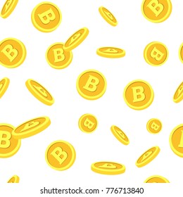 3d Bitcoins Falling On White Background Seamless Pattern Crypto Currency Mining Concept Vector Illustration
