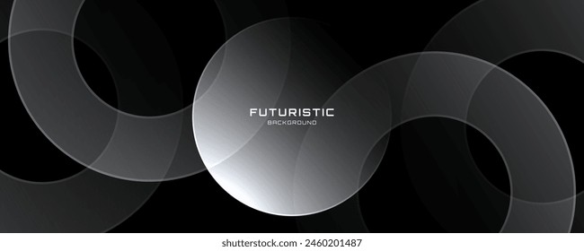 3D black abstract background overlap layer on dark space with circles shape effect decoration. Modern graphic design element with glass concept for web banner, poster, flyer, card, cover, or brochure