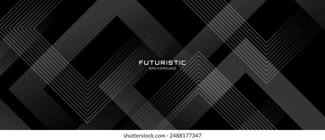 3D black abstract background overlap layer on dark space with arrows shape effect decoration. Modern graphic design element lines style concept for web banner, poster, flyer, card, cover, or brochure