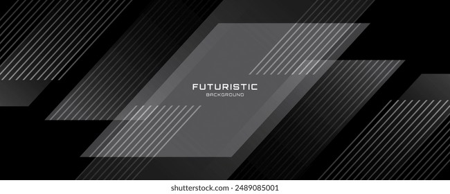 Fondo abstracto negro 3D superpone la capa en el espacio oscuro con líneas de forma efecto decoración. Concepto moderno del estilo de las rayas del elemento del Diseño gráfico para el Anuncio, el póster, el volante, la tarjeta, la cubierta, o el folleto del Web