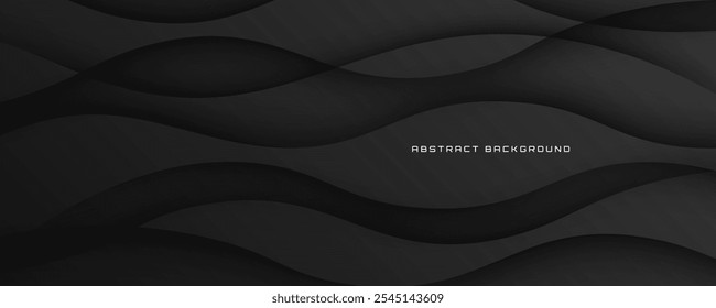 3D black abstract background overlap layer on dark space with flowing waves effect decoration. Modern graphic design element cutout style concept for web banner, flyer, card, or brochure cover