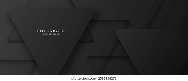 3D black abstract background overlap layer on dark space with cutout shape effect decoration. Modern graphic design element triangles style concept for web banner, art, flyer, card, or brochure cover