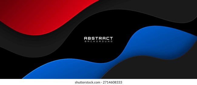3D black abstract background overlap layer on dark space with flowing red blue waves effect decoration. Modern graphic design element cutout style concept for web, art, flyer, card, or brochure cover