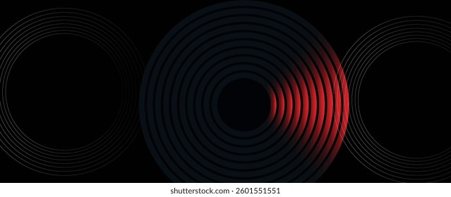 3D black abstract background with red light effect. Modern rounded diagonal lines. Trendy geometric elements. Minimalist design. Futuristic technology concept. Vector
