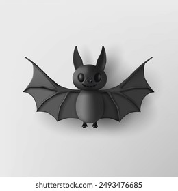 3D, black bat, funny and scary character. Realistic image of a bat, a vampire for advertising, and children's entertainment, decor. Vector