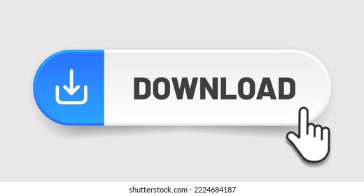 Icono del botón de descarga azul negro 3D. Icono de envío. Símbolo inferior de la flecha abajo. Pulse aquí. Botón de inserción de icono en la nube para UI UX, sitio web, aplicación móvil.