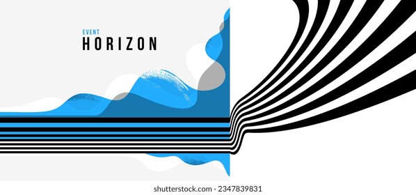 3D black and blue lines in perspective abstract vector background, linear perspective illustration op art.