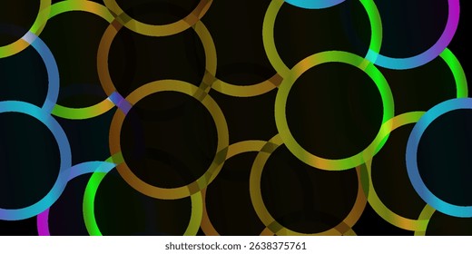3D black circles frames background set on dark copy space. Colorful lights decoration. Minimal modern graphic design element with glowing style concept for web, poster, flyer