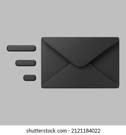 3D schwarz verschlossene E-Mail-Umschlag Symbol einzeln auf grauem Hintergrund. Versenden Sie eine neue unleserliche E-Mail-Benachrichtigung. 3D-realistischer Minimalvektor