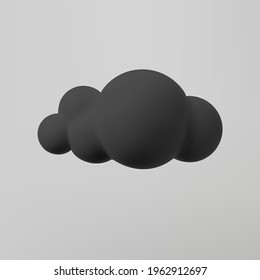 3d Black Cloud Isolated On A Grey Background. Render Soft Cartoon Fluffy Black Cloud Icon, Dark Dust Or Smoke. 3d Geometric Shape Vector Illustration