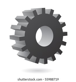 Ícone de engrenagem preto 3d sobre fundo branco