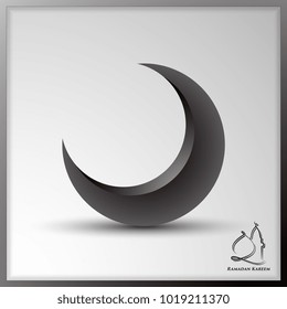 3d Black Crescent on white background. Ramadan greeting card. Islamic background theme