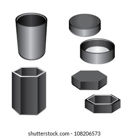 3d black cylinder, box, packaging design