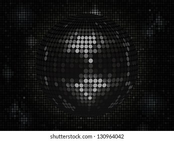 3D Black Disco Ball Background on Black Mosaic Background