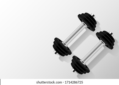 Tambor negro 3d aislado sobre fondo blanco. Piso de equipo Gym con espacio para copiar. Pareja 3 partes de hierro en la escena de la vista superior. Ilustración vectorial realista.