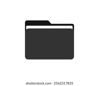 3d black folder icon. File folder icon. Document binder data archive. Office folder icon with documents. Folder for reports and archive cases. Vector Illustration