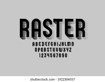 3d black font, trendy graphic alphabet, modern letters and numbers with halftone effect, vector illustration 10EPS