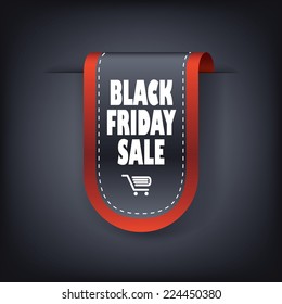 3d Black friday vertical ribbon bookmark elements for sales promotion. Eps10 vector illustration