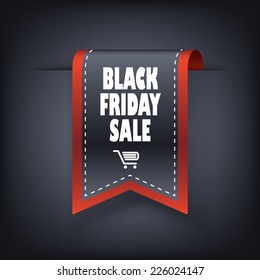 3d Black friday vertical ribbon bookmark elements for sales promotion. Eps10 vector illustration