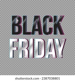 3D Black Friday Black White and Neon Black Friday Text Isolated on Transparent Background Shining Alphabet Black Friday Creative Text Element November 2023 Super Sale Vector Design Background Big Sale