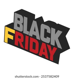 3D Black Friday Yellow and Red Text on White Background