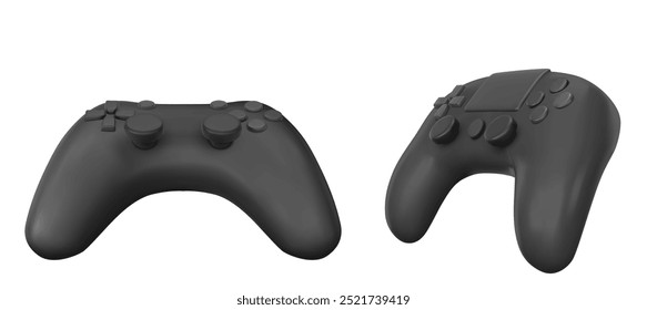 gamepad preto 3d. Controle joystick para vetor de jogo de vídeo game. Joypad para entretenimento vr console. Dispositivo de reprodutor realista isolado. Conjunto de design do modelo do painel do controlador remoto. Tecnologia sem fio