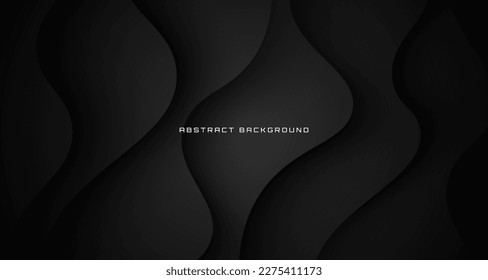 3D black geometric abstract background overlap layer on dark space with waves effect decoration. Graphic design element cutout style concept for banner, flyer, card, brochure cover, or landing page