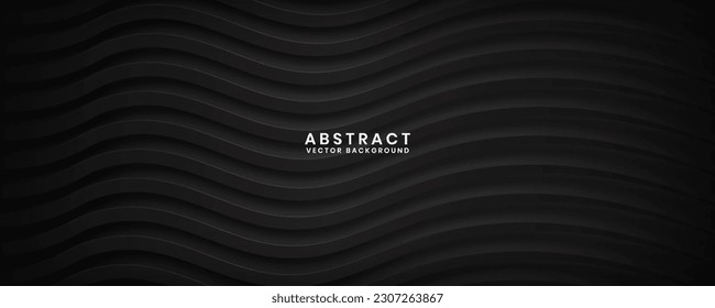 3D black geometric abstract background overlap layer on dark space with waves effect decoration. Graphic design element cutout style concept for banner, flyer, card, brochure cover, or landing page