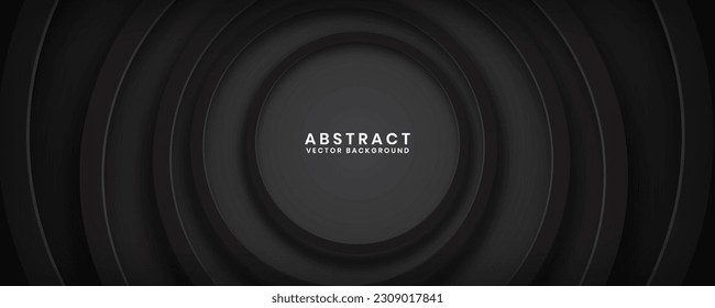 3D black geometric abstract background overlap layer on dark space with circles effect decoration. Modern graphic design element cutout style concept for banner, flyer, card, or brochure cover