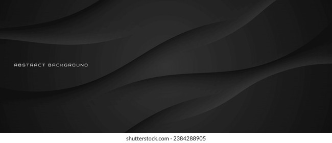 3D black geometric abstract background overlap layer on dark space with waves shape decoration. Minimalist modern graphic design element cutout style concept for banner, flyer, card, or brochure cover