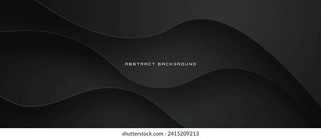 3D black geometric abstract background overlap layer on dark space with waves shape decoration. Minimalist modern graphic design element cutout style concept for banner, flyer, card, or brochure cover