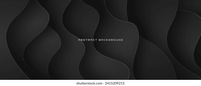 3D black geometric abstract background overlap layer on dark space with waves shape decoration. Minimalist modern graphic design element cutout style concept for banner, flyer, card, or brochure cover