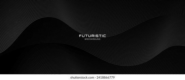 3D black geometric abstract background overlap layer on dark space with waves lines decoration. Minimalist modern graphic design element cutout style concept for banner, flyer, card, or brochure cover