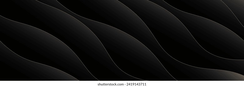 3D black geometric abstract background overlapping layers on dark space with wave shape decoration. modern minimalist graphic design for banner, flyer, card. vector