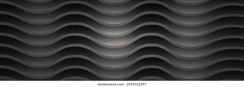 3D black geometric abstract background overlapping layers on dark space with wave shape decoration. modern minimalist graphic design for banner, flyer, card. vector