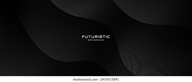 3D black geometric abstract background overlap layer on dark space with waves lines decoration. Minimalist modern graphic design element cutout style concept for banner, flyer, card, or brochure cover