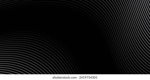 3D black geometric abstract background overlap layer on dark space with waves lines decoration. Minimalist modern graphic design element cutout style concept for banner, flyer, card, line premium