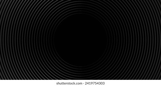 3D black geometric abstract background overlap layer on dark space with waves lines decoration. Minimalist modern graphic design element cutout style concept for banner, flyer, card, circle line spira