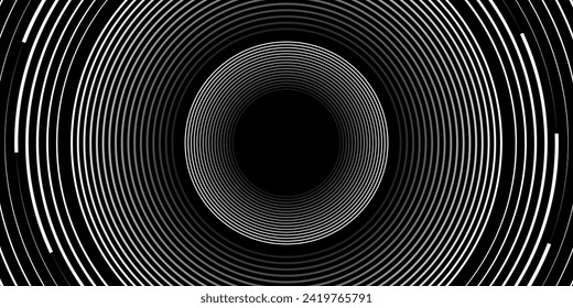 3D black geometric abstract background overlap layer on dark space with waves lines decoration. Minimalist modern graphic design element cutout style concept for banner, flyer, card, lines circle