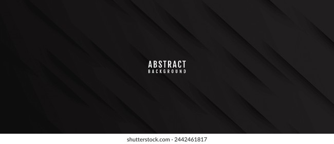 3D black geometric abstract background overlap layer on dark space with sliced shape decoration. Modern graphic design element cutout style concept for web banner, flyer, card, or brochure cover