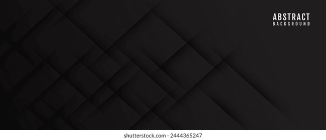 3D black geometric abstract background overlap layer on dark space with sliced shape decoration. Modern graphic design element cutout style concept for web banner, flyer, card, or brochure cover