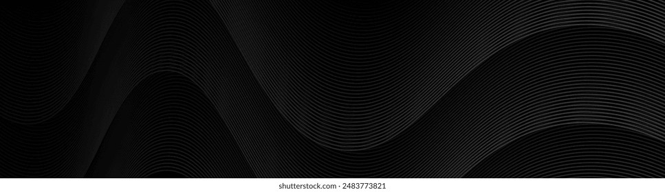 3D black geometric abstract background overlap layer on dark space with waves lines decoration. Minimalist modern graphic design element cutout style concept for banner, flyer, card, or brochure cover